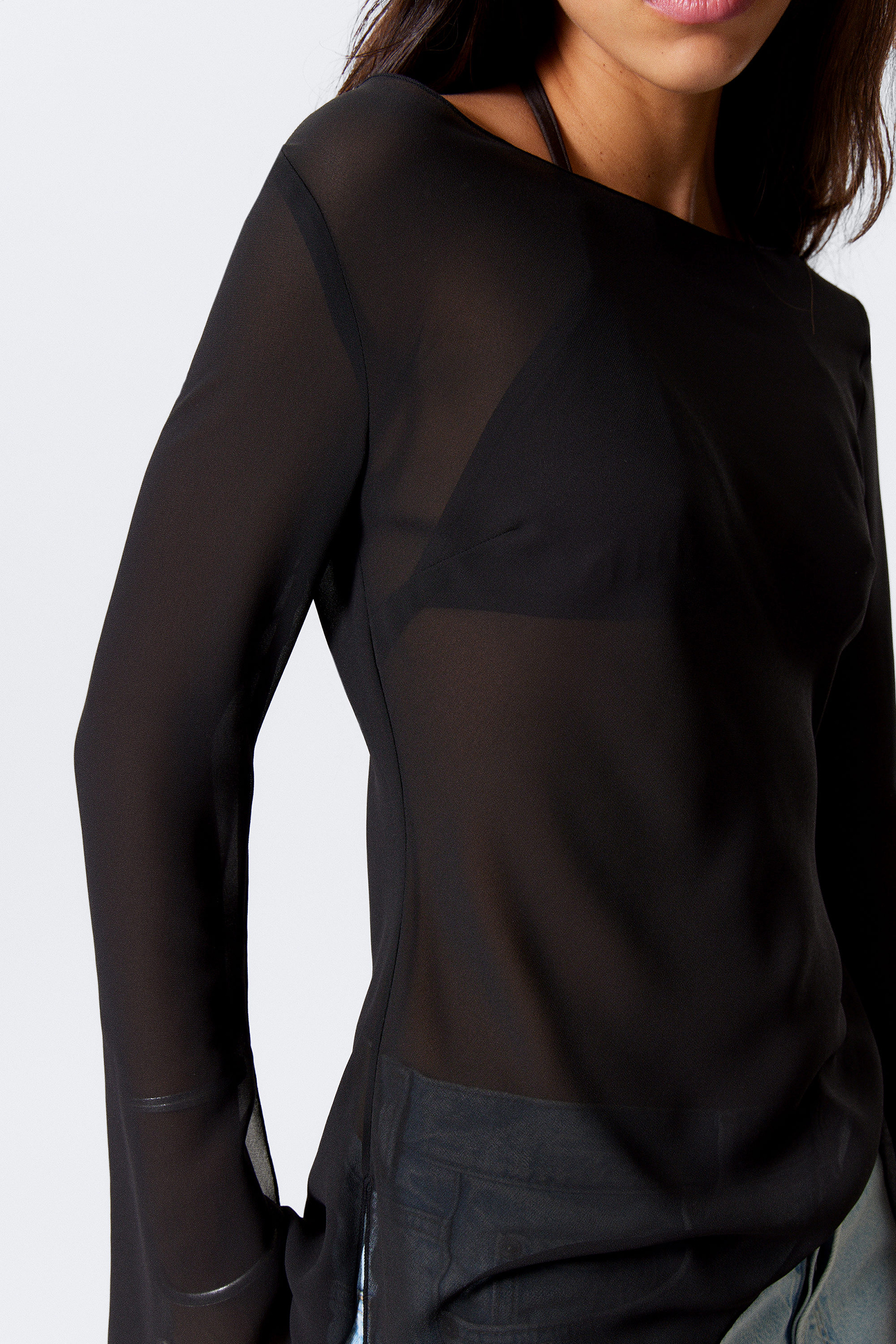 Asymmetric Hem Long Sleeve Blouse