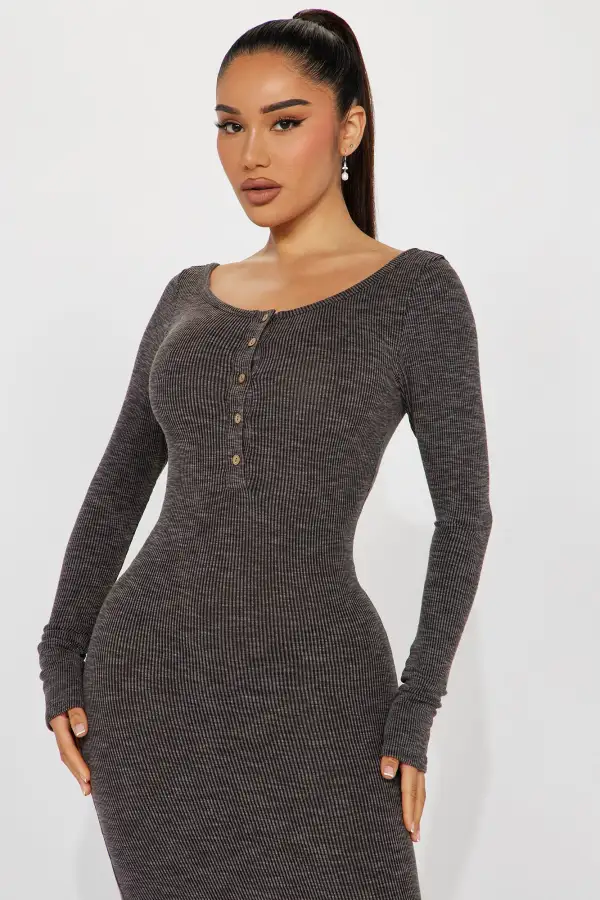 Come With Me Ribbed Maxi Dress - Charcoal