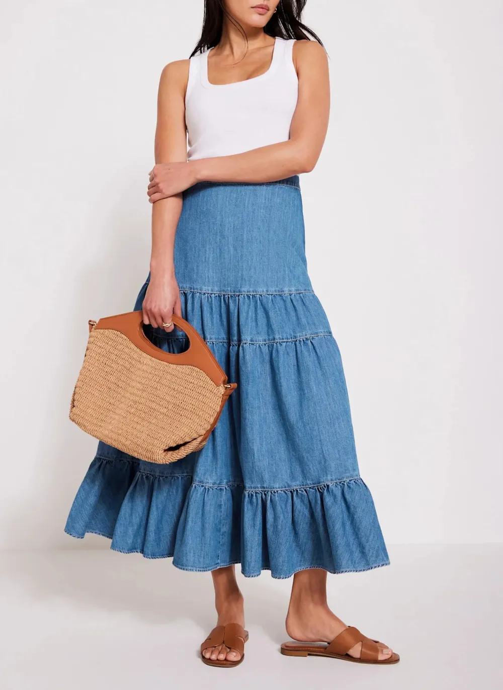 Casual Style Denim Maxi Skirt