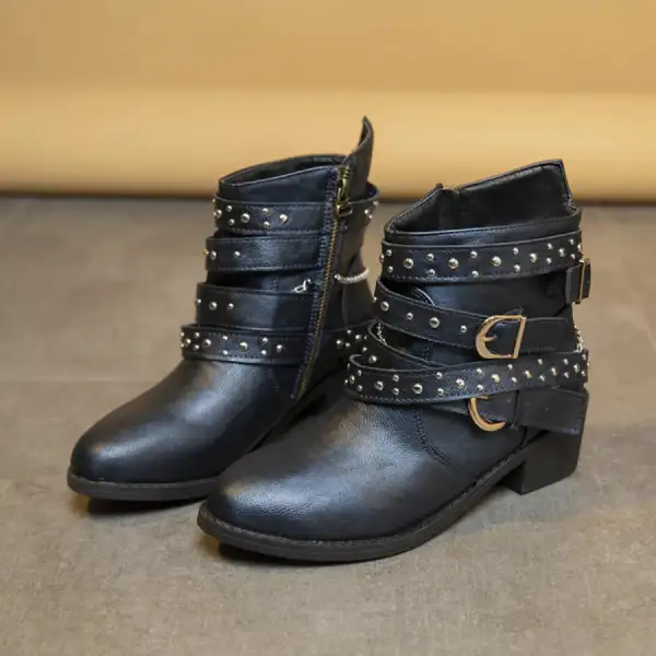 Round Toe Block Heels Boots