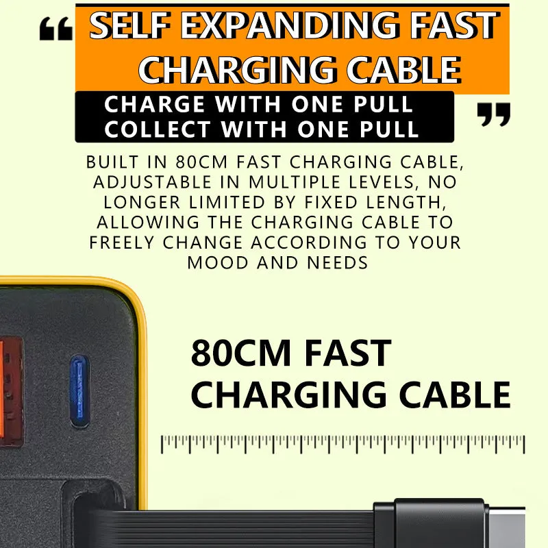 GaN Charger with Built-in Retractable Cable