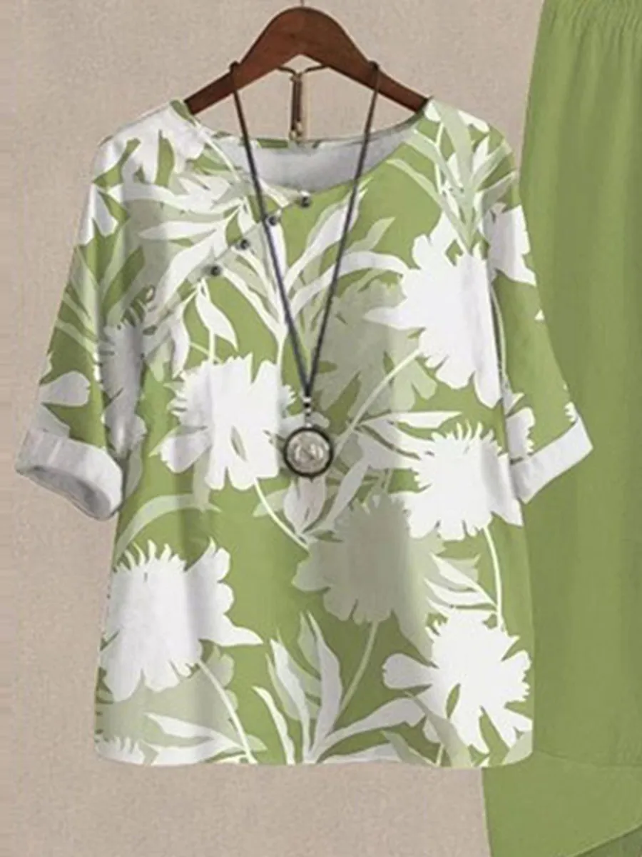 Women's Printed Casual Top and Pants Two Piece Set
