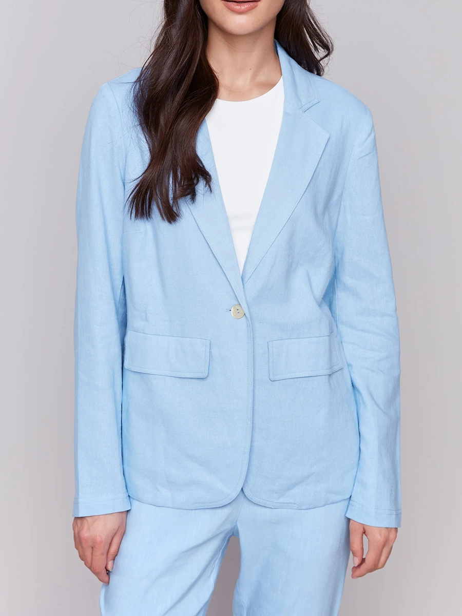 Linen Blend Skin-Friendly Solid Color Suit Jacket