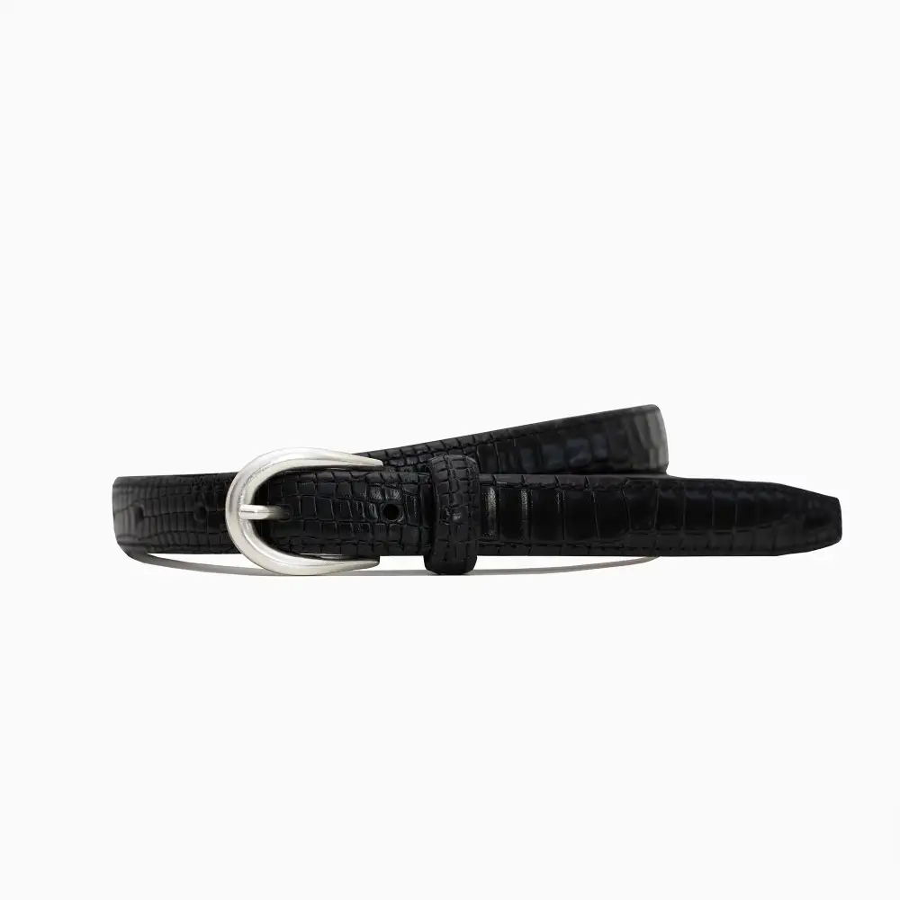 Hair On Leather Croco Print Croco Texture Narrow Waist Belt