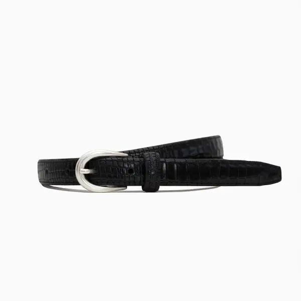 Hair On Leather Croco Print Croco Texture Narrow Waist Belt