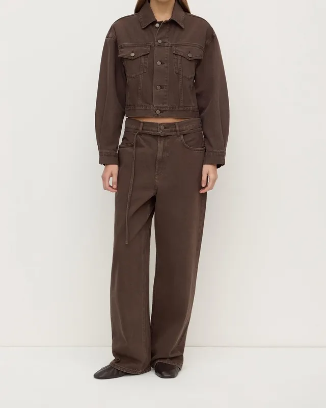 Dark Ganache Cropped Denim Jacket