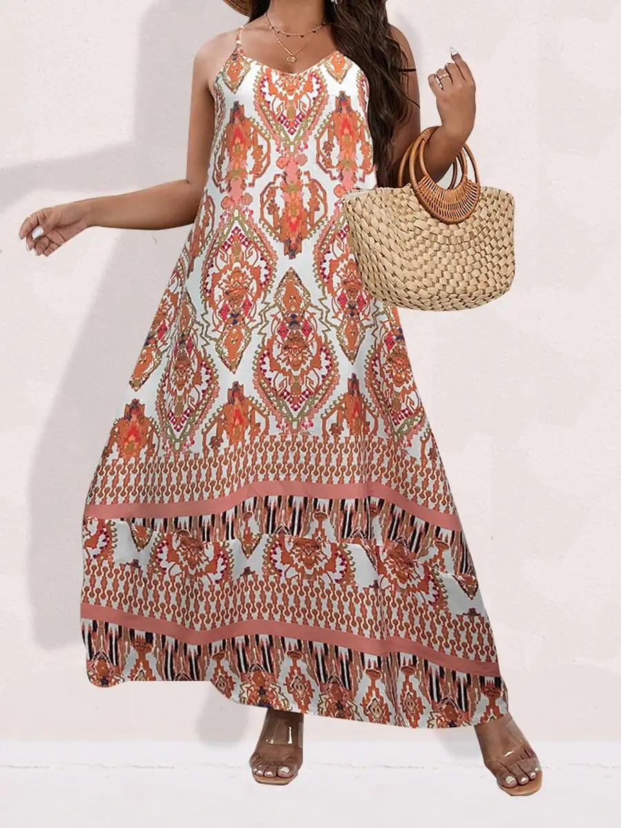 Spirit and Rebel Plus Size Floral Print Boho Maxi Dress