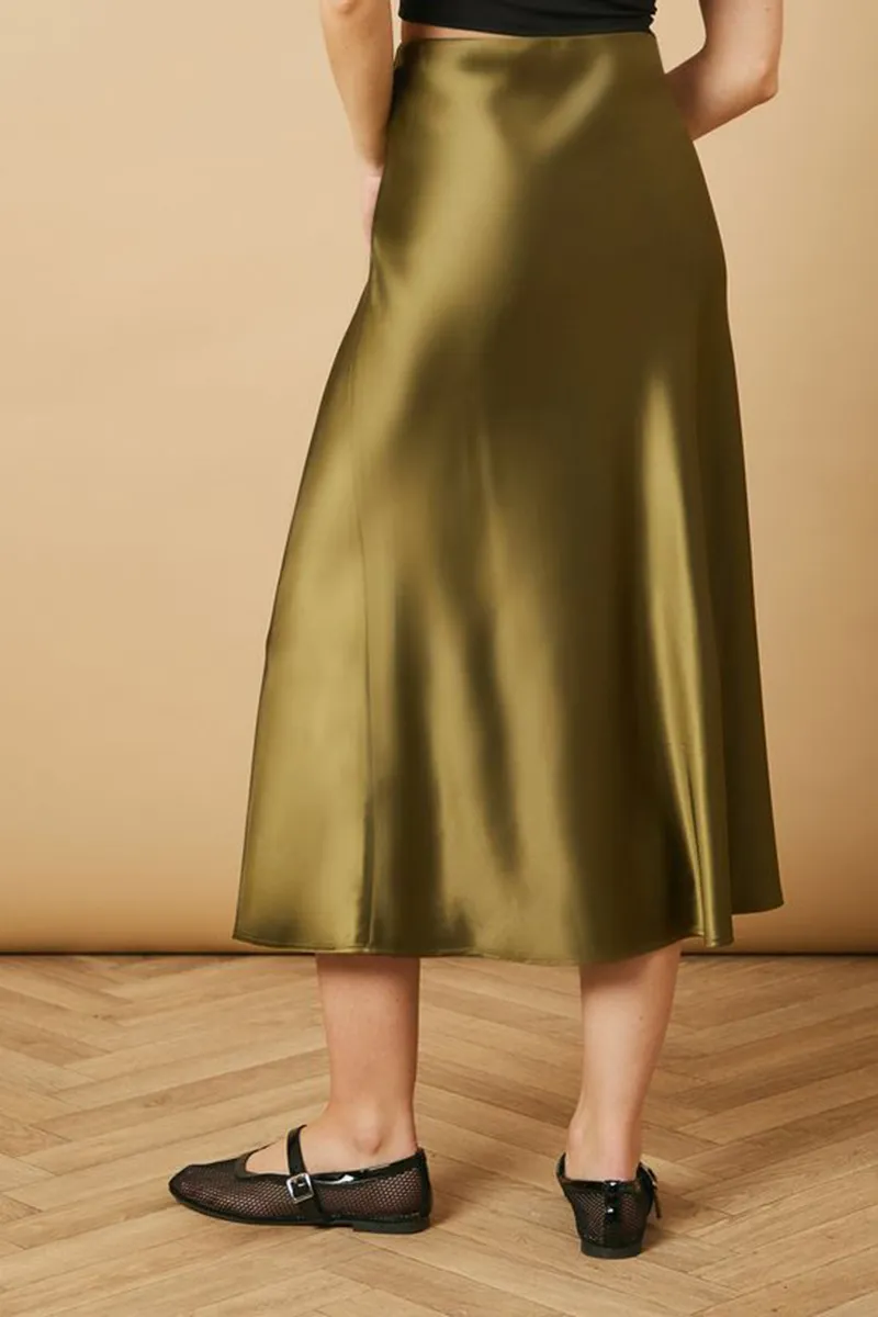 Casual Style Satin Midi Skirt