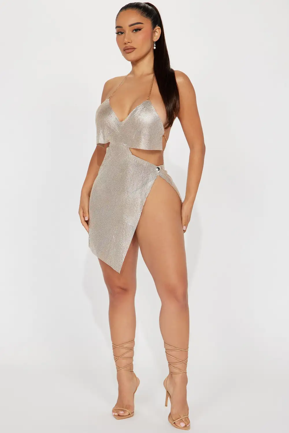 Heiress Chainmail Micro Mini Dress - Silver