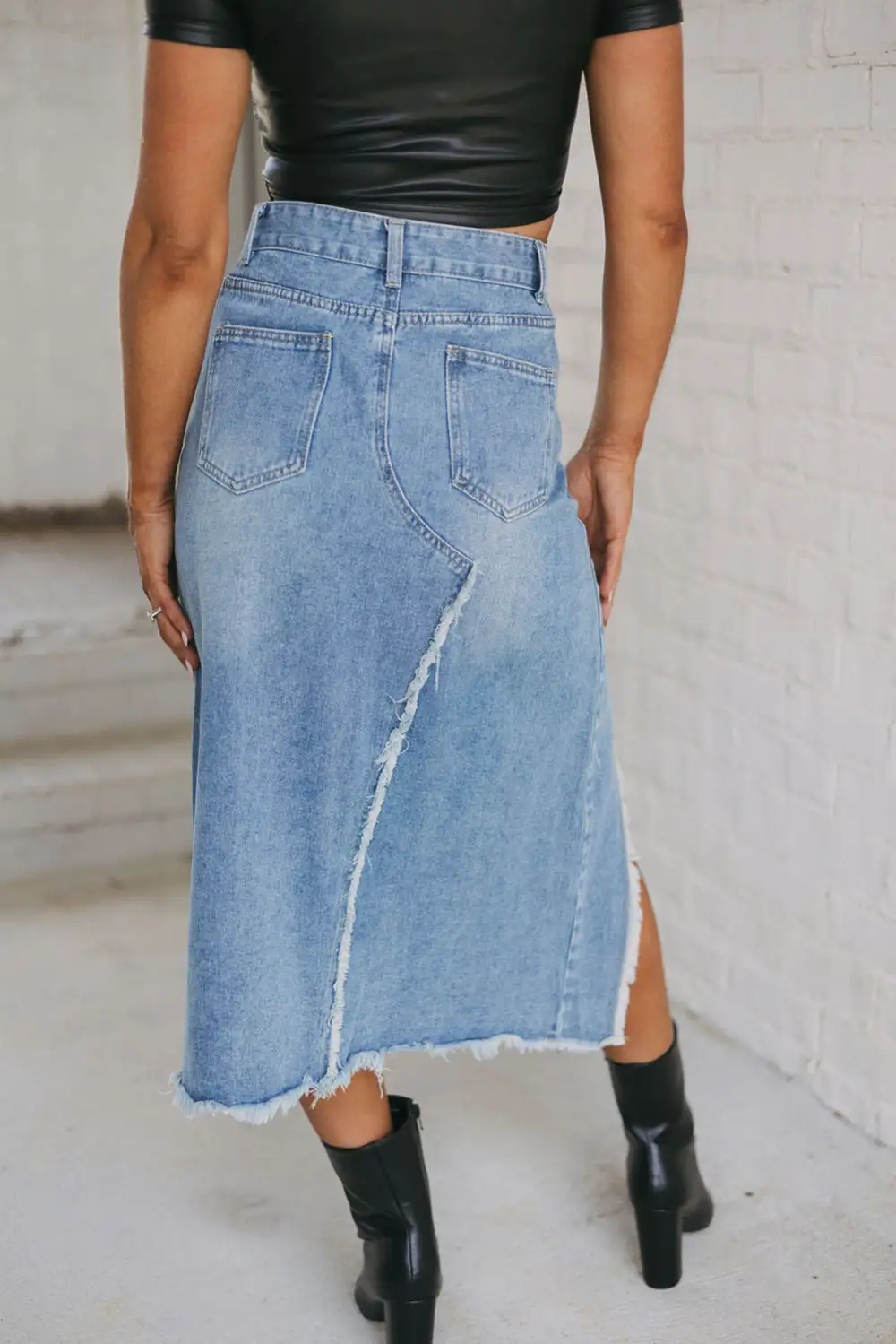 Weekend Midi Denim Side Slit Skirt
