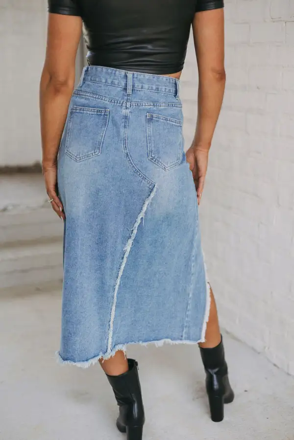 Weekend Midi Denim Side Slit Skirt