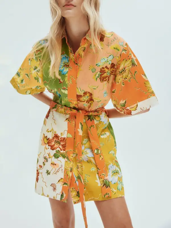 Unique Contrasting Floral Print Mini Dress
