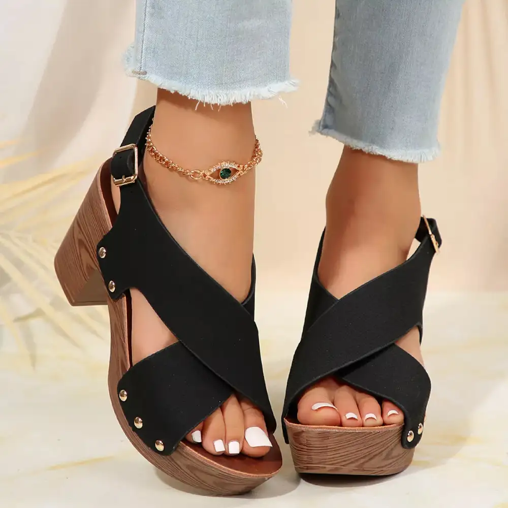Crisscross Block Heel Sandals