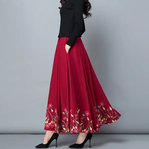 Relaxed Embroidered Cotton A Line Maxi Skirt
