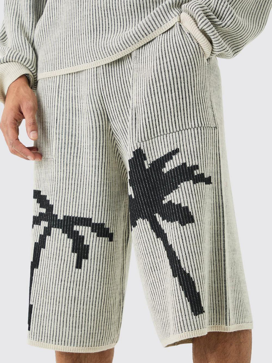 PALM JACQUARD RIBBED KNITTED JORT