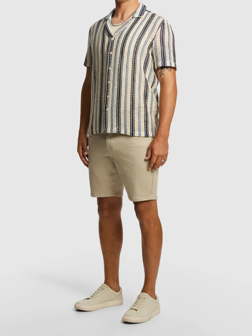 Blue And White Striped Short Sleeve Shirt