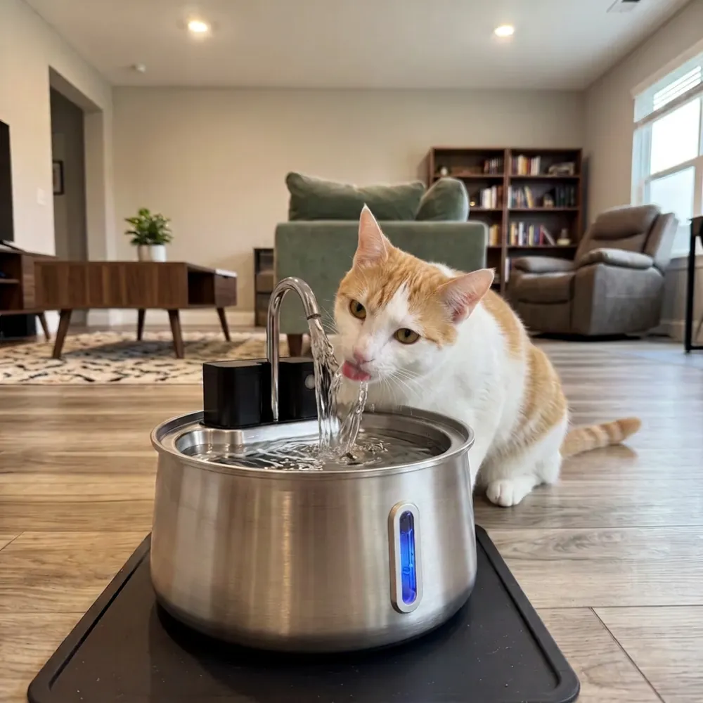 4L Stainless Steel Pet Water Fountain for Cats, Water Drop Sensor Design, Large Capacity Automatic Water Dispenser with Filtration & Purification