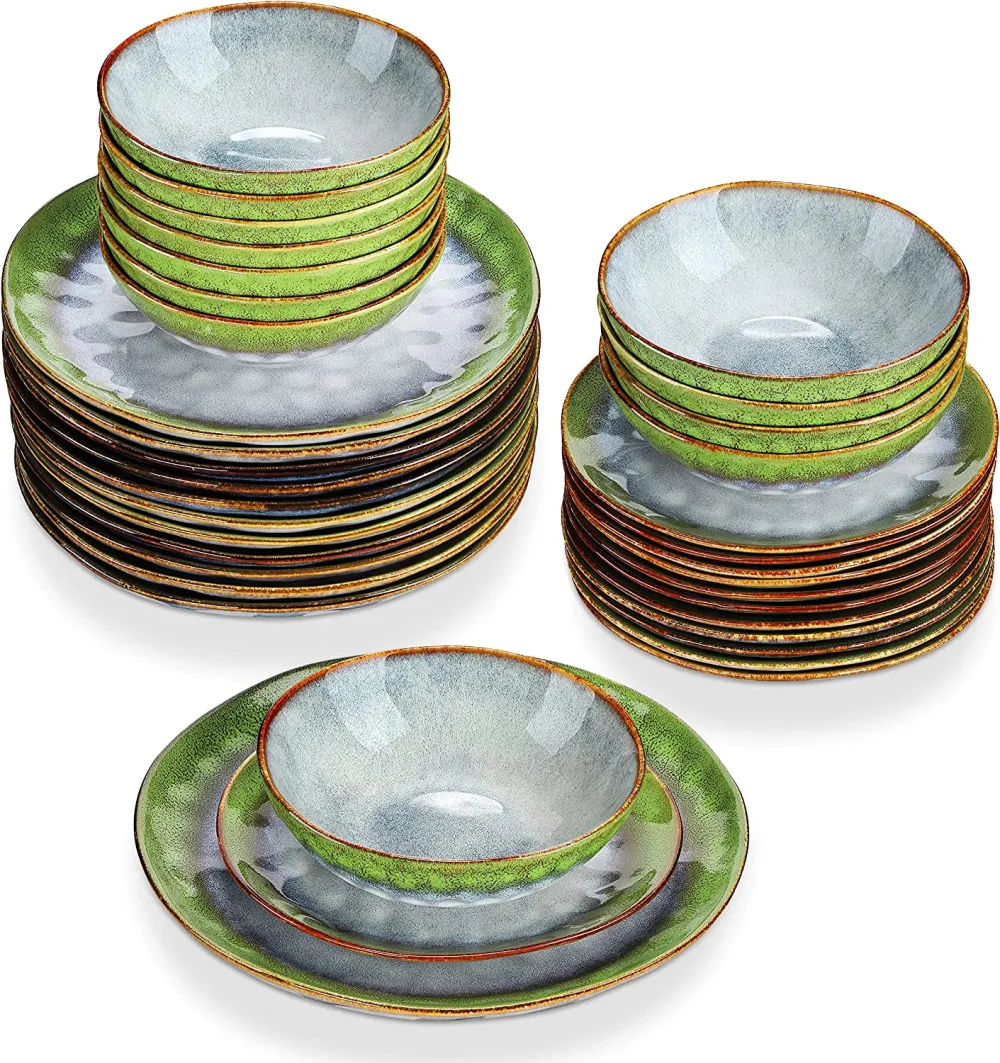 vancasso Dinnerware Set 32-Piece Dinner Service for 8 Service Dinnerware Tableware Set, Bubble Green