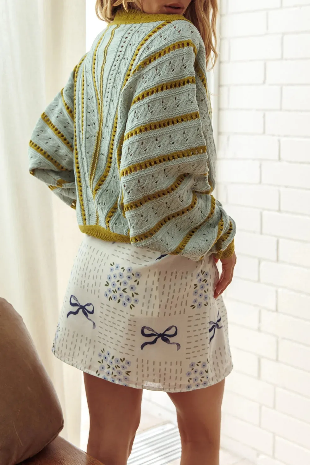 Long Loose Striped Knitted Batwing Sweater