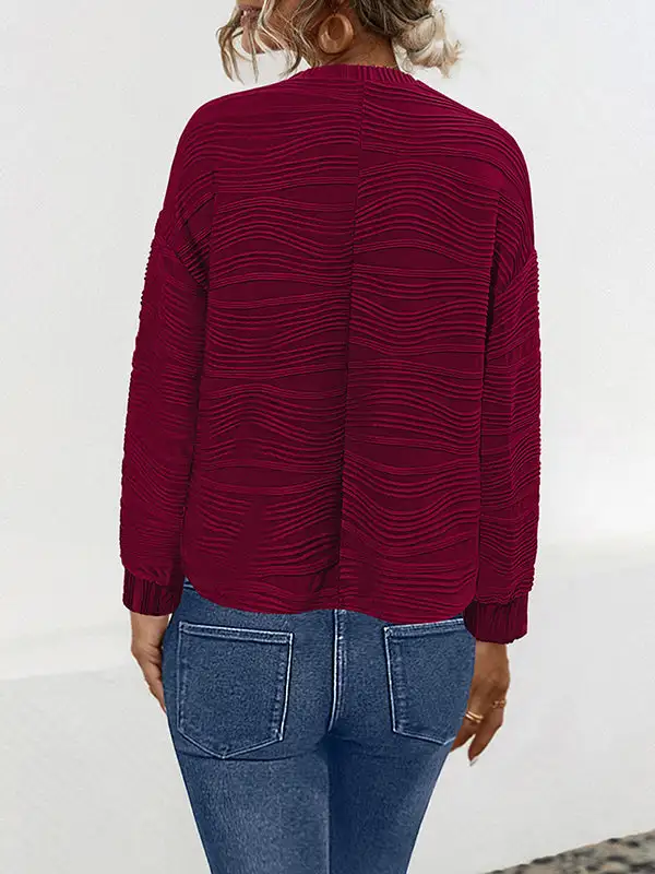 Long Sleeve Relaxed Round Neck Polyester T-Shirt