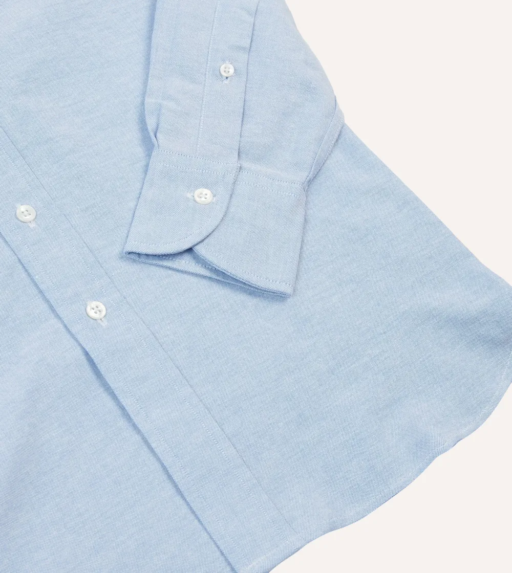 Lapel Plain Ice Blue Cotton Oxford Cloth Button-Down Shirt