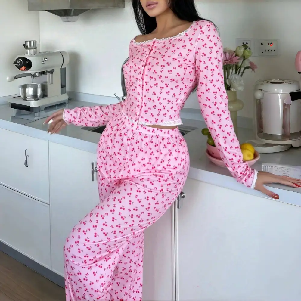 Lace Trim Loungewear Pajama Set