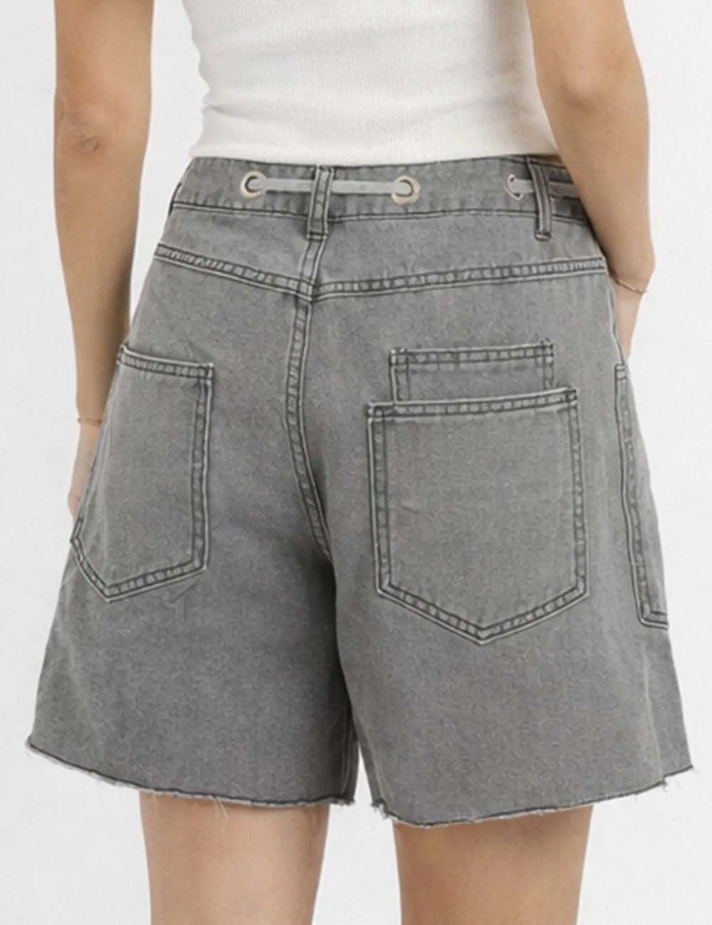 Drawstring Waist Pocket Denim Shorts