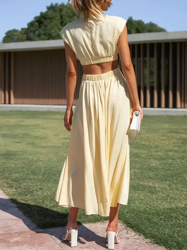 Belly Pleated Sleeve Maxi Dress