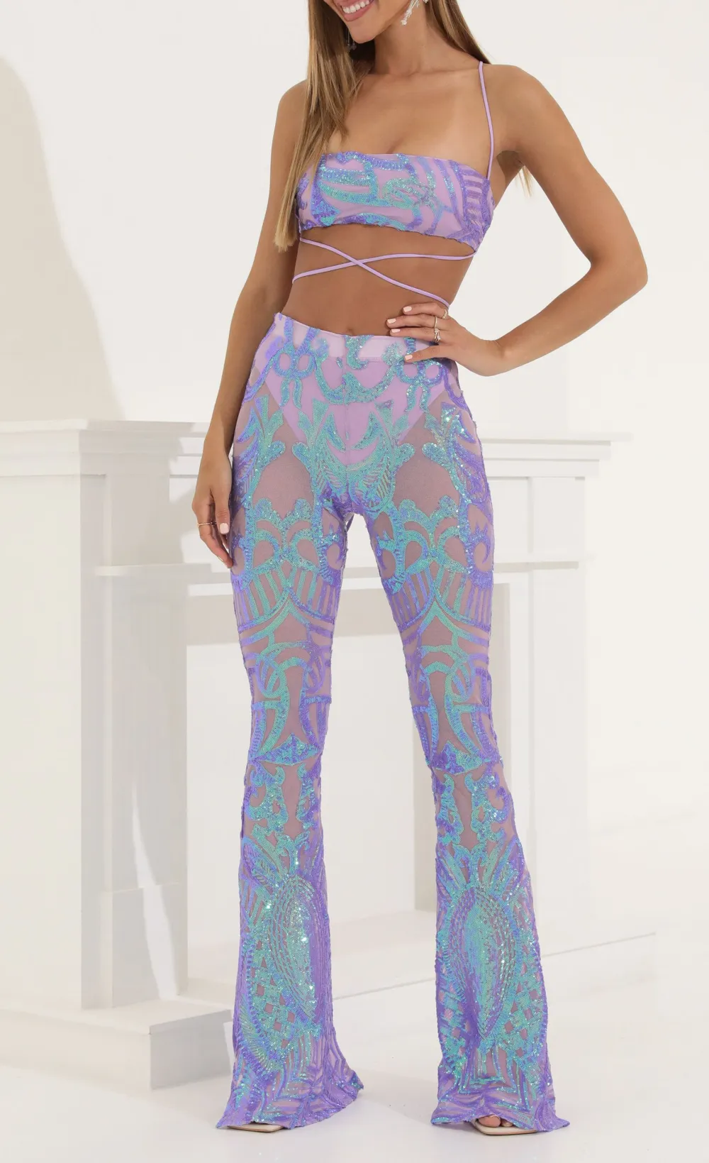 Sequin Two Piece Set in Purple Iridescent