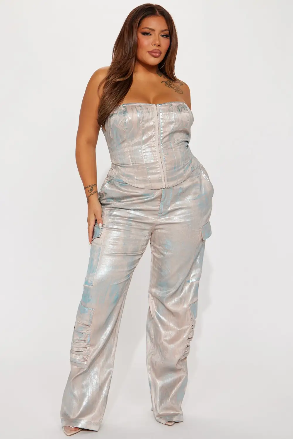 Ava Metallic Pant Set - Taupe