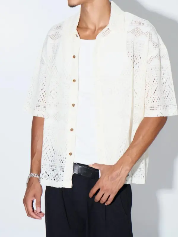 Casual Soft And Comfortable White Hollow Shirt