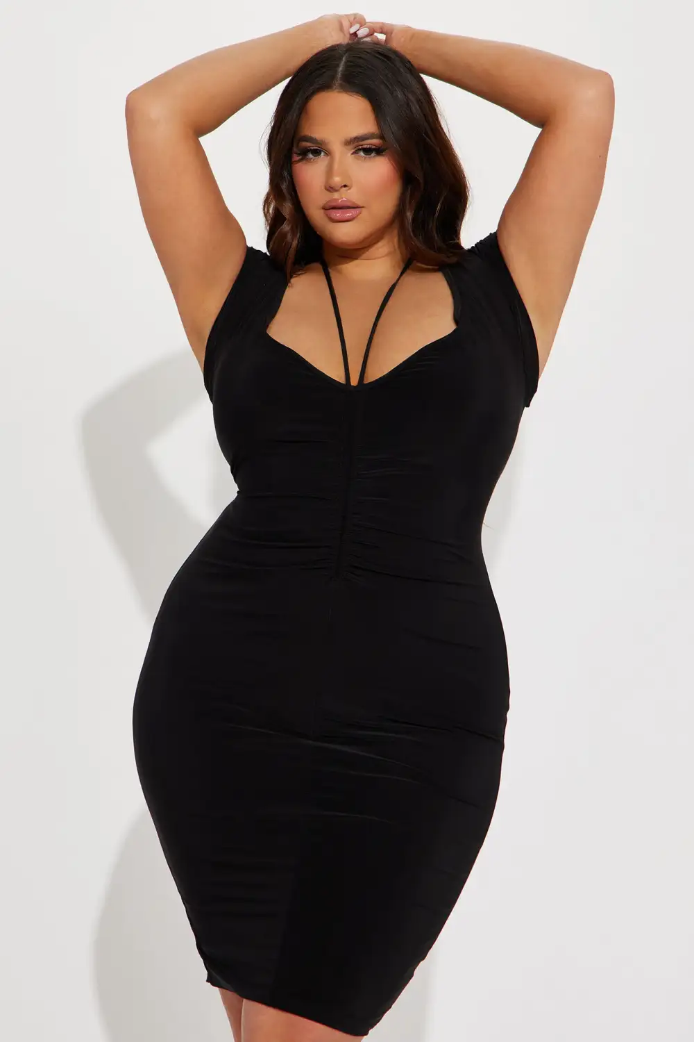 Figure It Out Deep V Neck Midi Dress - Black