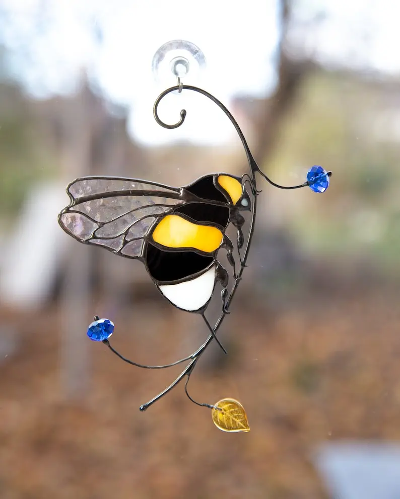 (Store Closing Sale) Bumble bee stained glass window hangings Mothers day gifts Honey bee decor Custom stained glass suncatcher