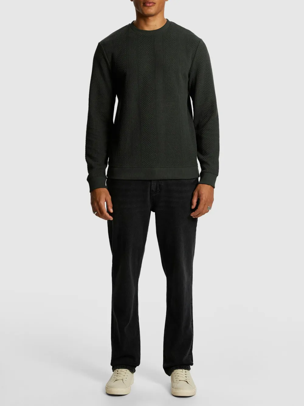 Dark Teal Crew Neck Textured Sweatshirt