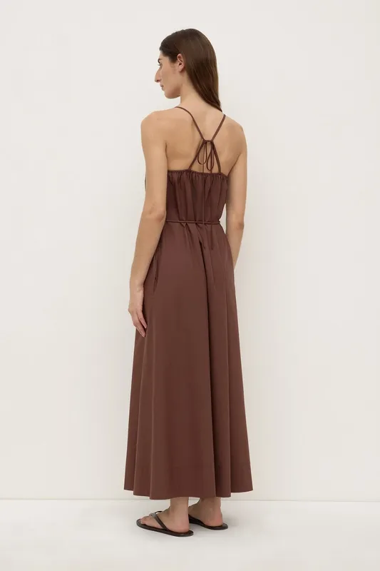 Espresso Tie-Back Cotton Maxi Dress