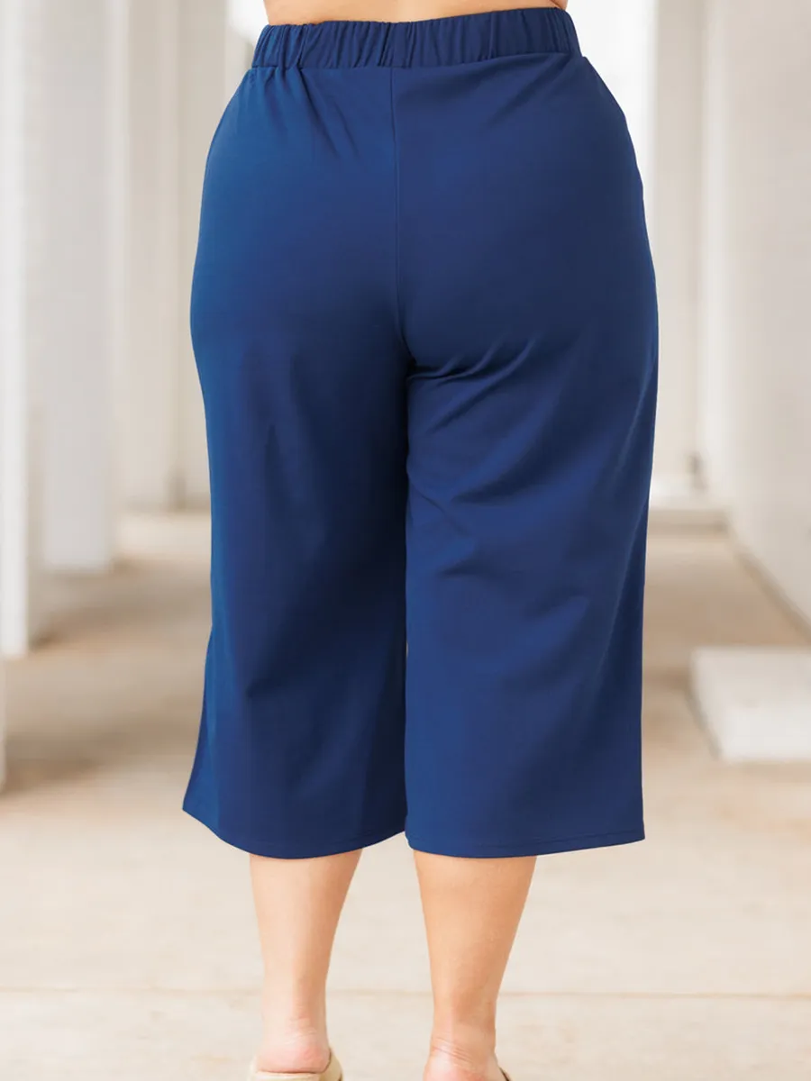Dark Blue Loose Cropped Straight Leg Pants