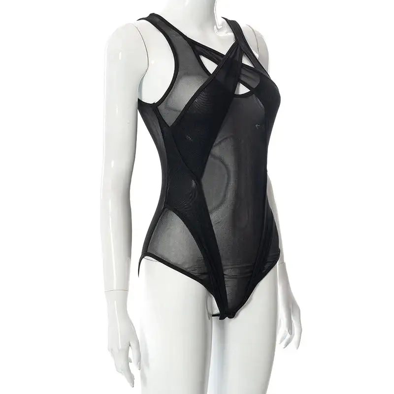 Sheer Halter Bodysuit with Cutout Detail