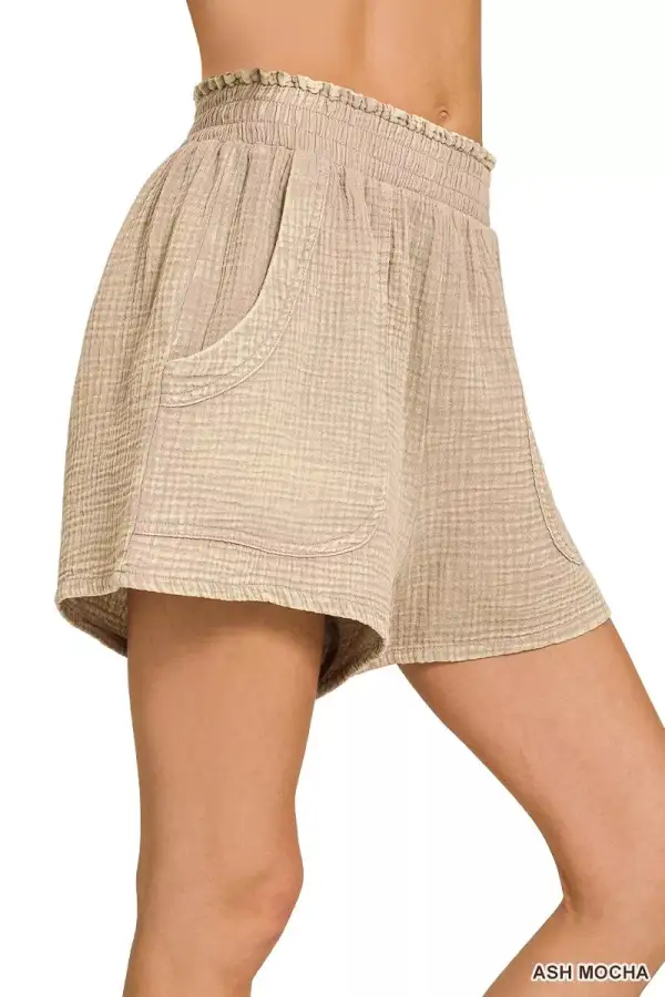 Zenana Washed Double Gauze Shorts
