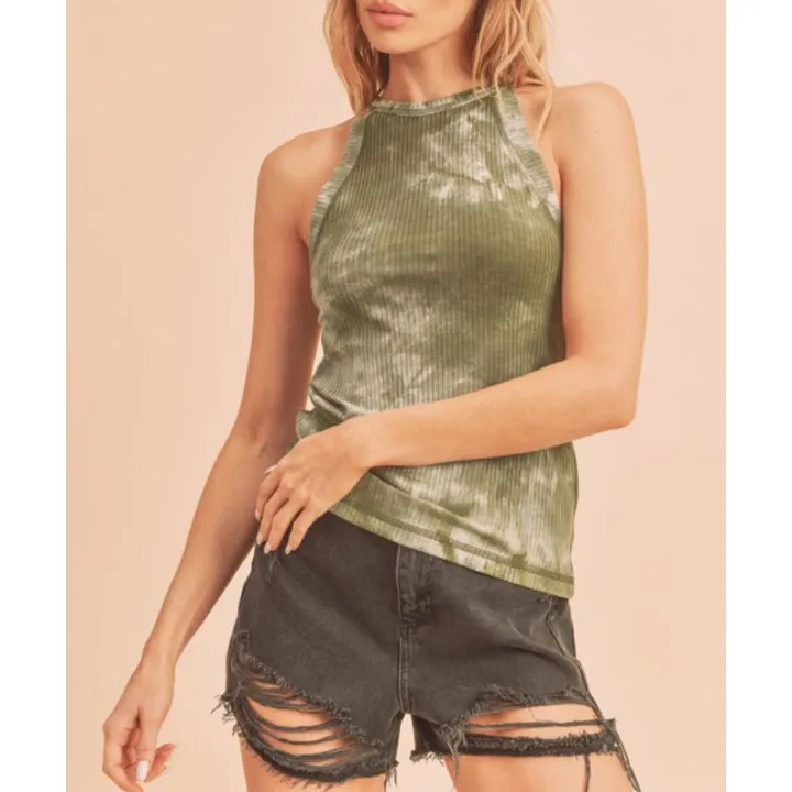 Ribbed Tie Dye Round Neck Tank