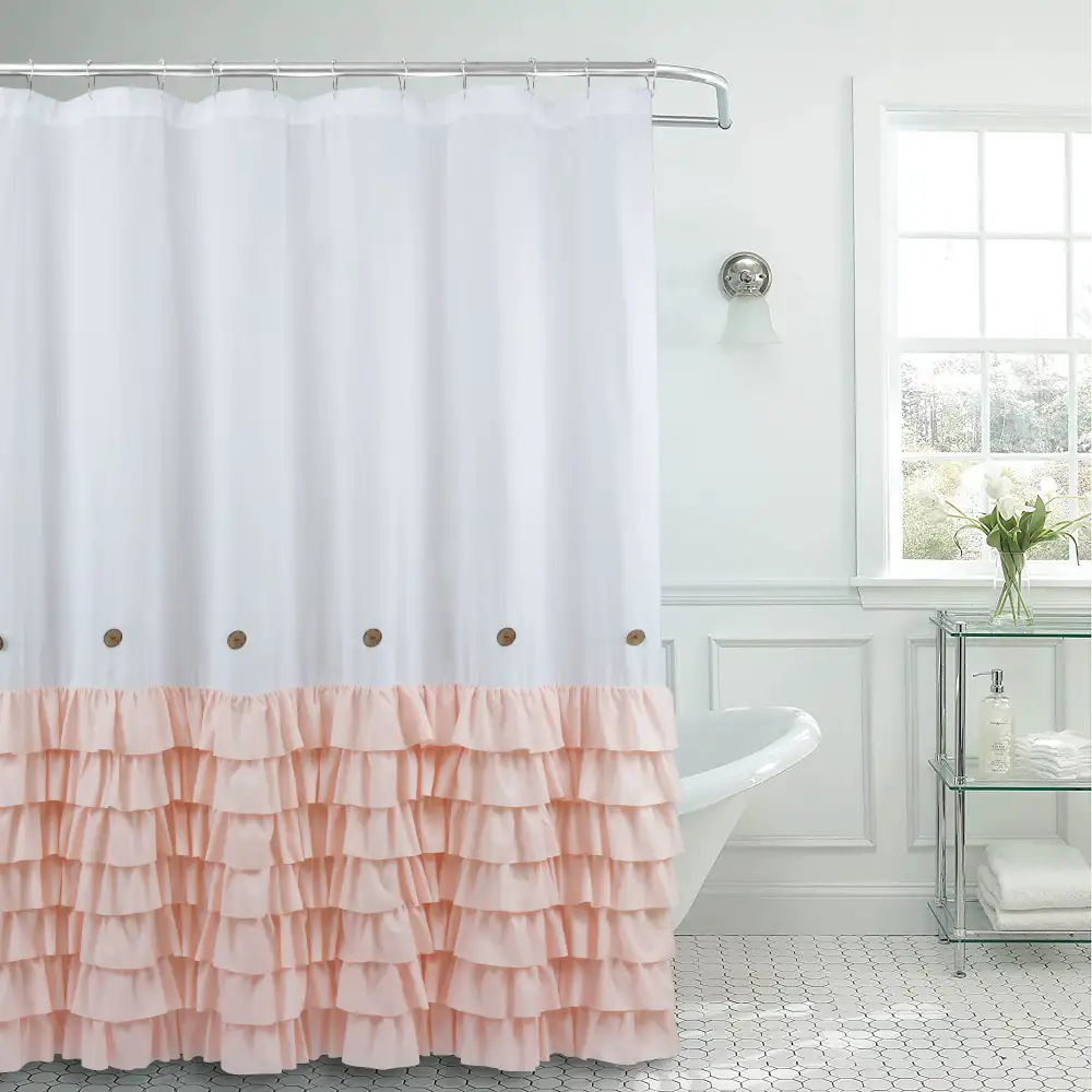 (Store Closing Sale) HIG Farmhouse Shower Curtain with PEVA Liner Bathroom Curtain with Buttons Decor, 72