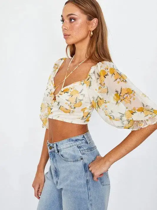 Fearless and Fabulous Chiffon Balloon Sleeved Bustier Crop Top