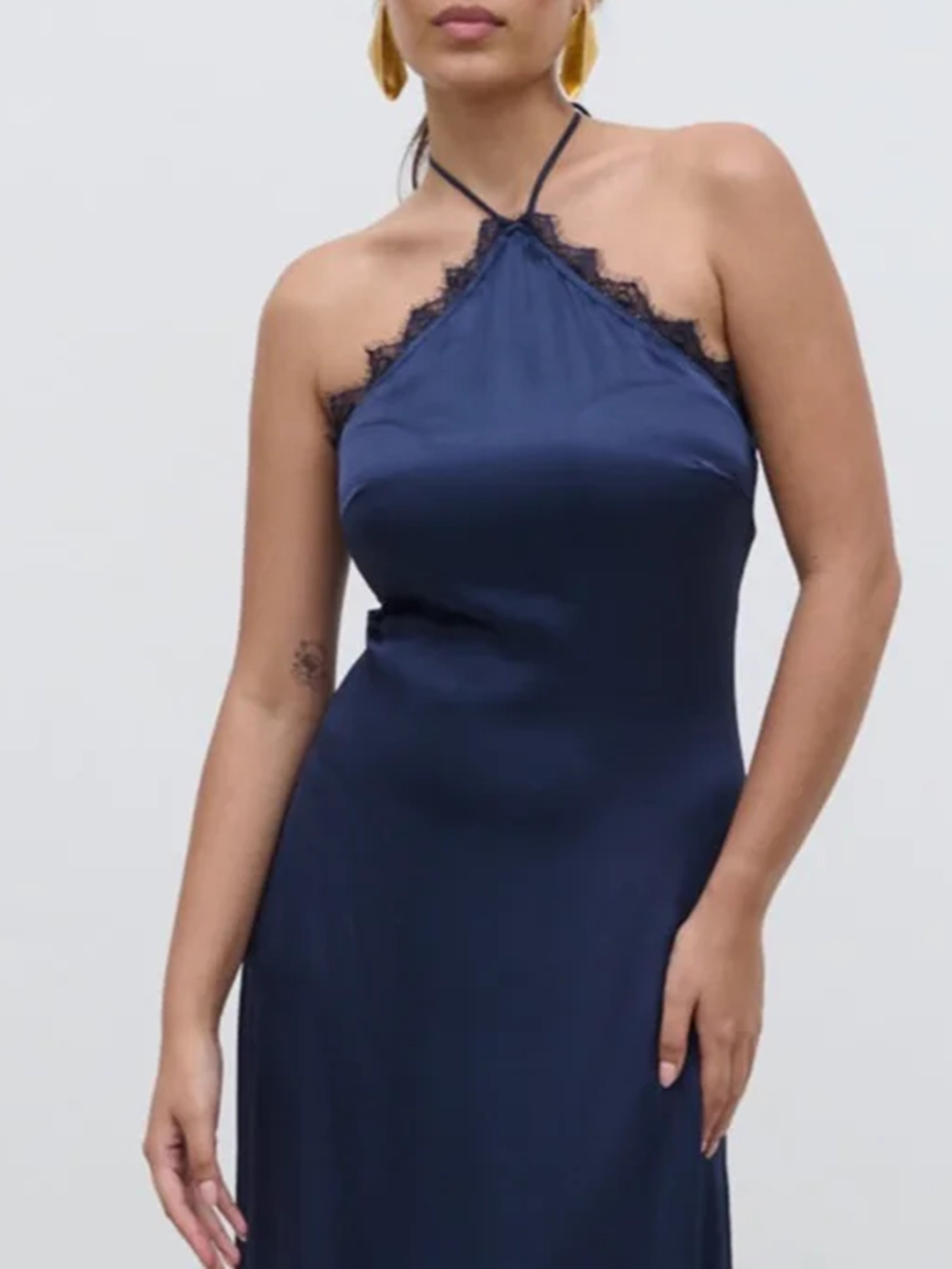 Lace Trim Halter Maxi Dress