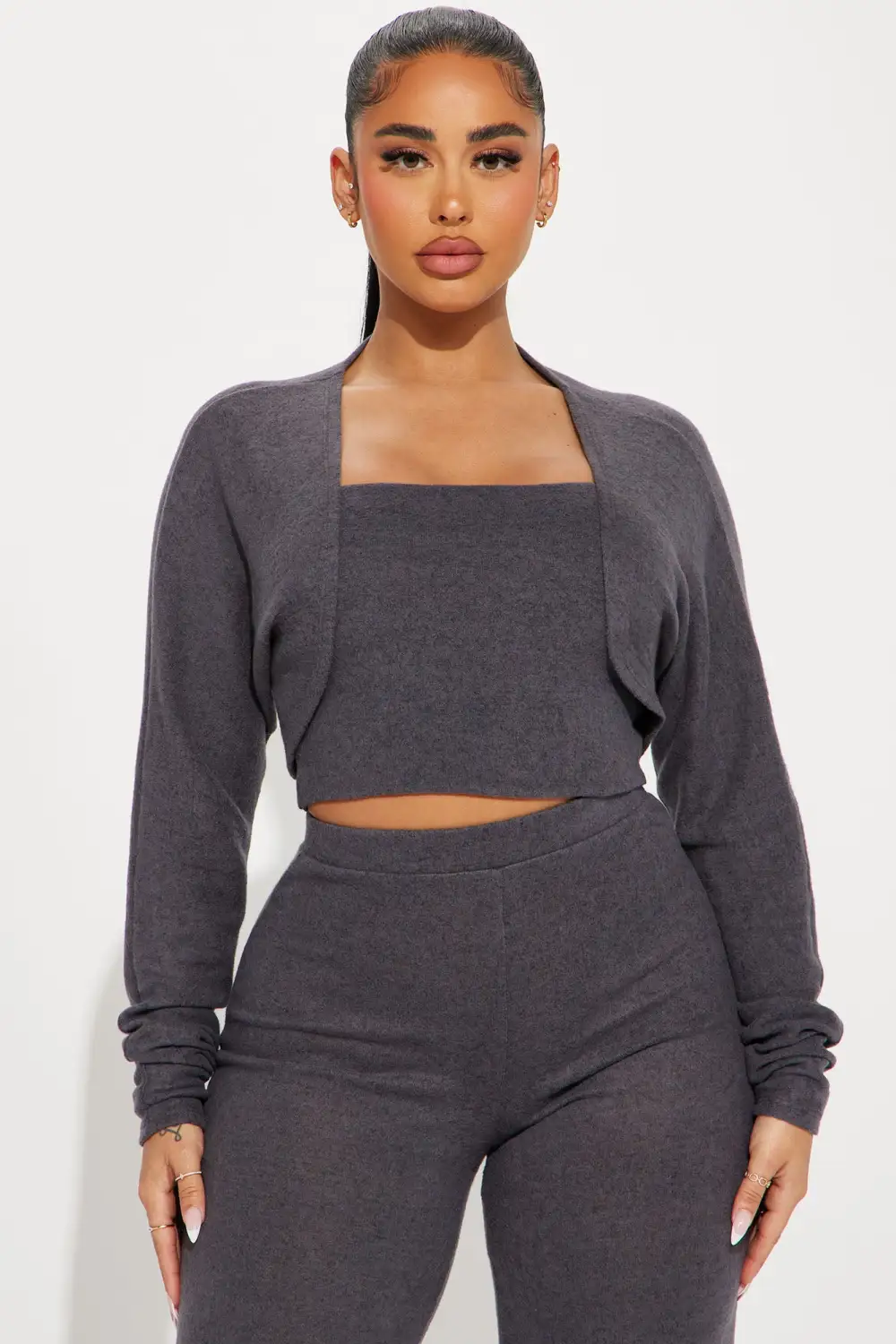 Gia 3 Piece Brushed Knit Pant Set - Charcoal