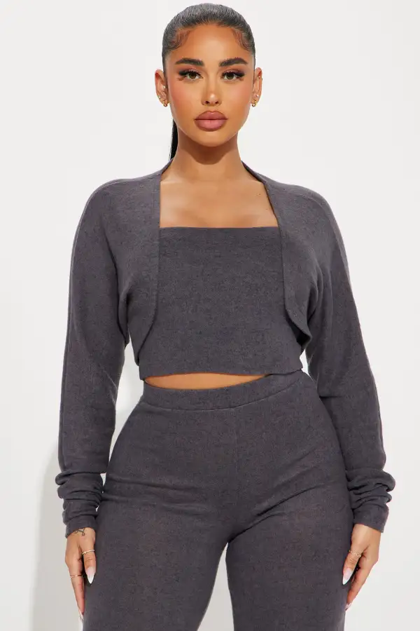 Gia 3 Piece Brushed Knit Pant Set - Charcoal