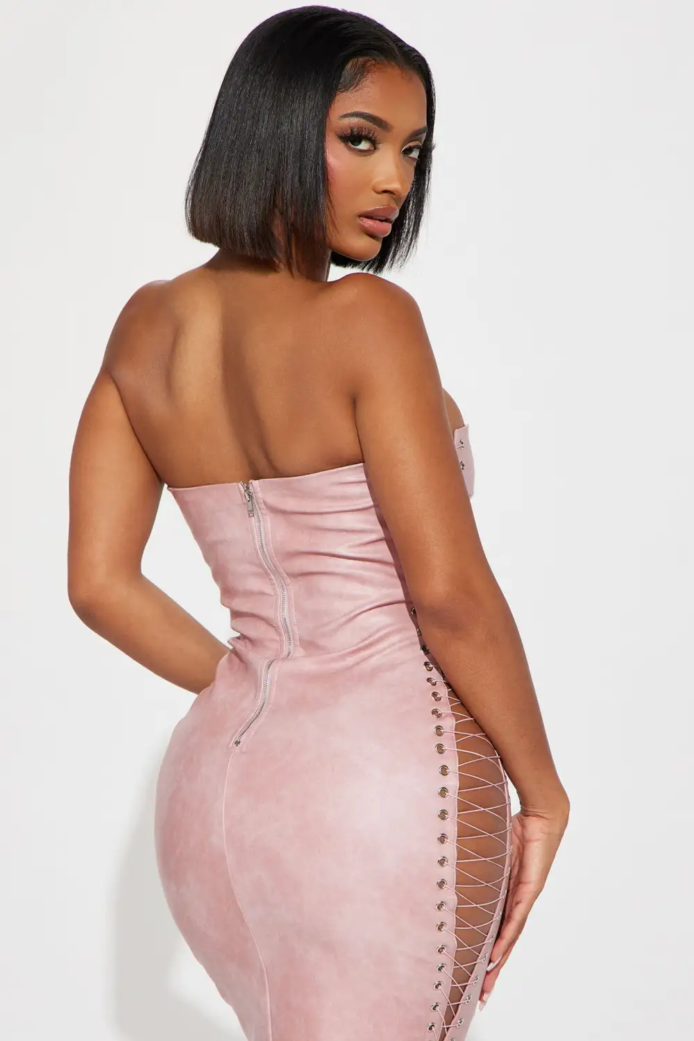 Cassie Leather Mini Dress - Pink