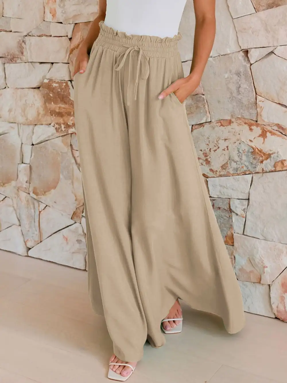 Drawstring Wide Leg Pants With Pockets
