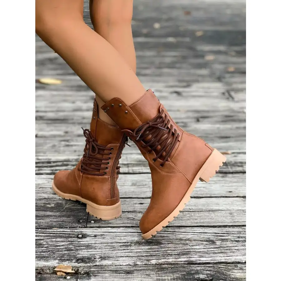Round Toe Block Heels Boots