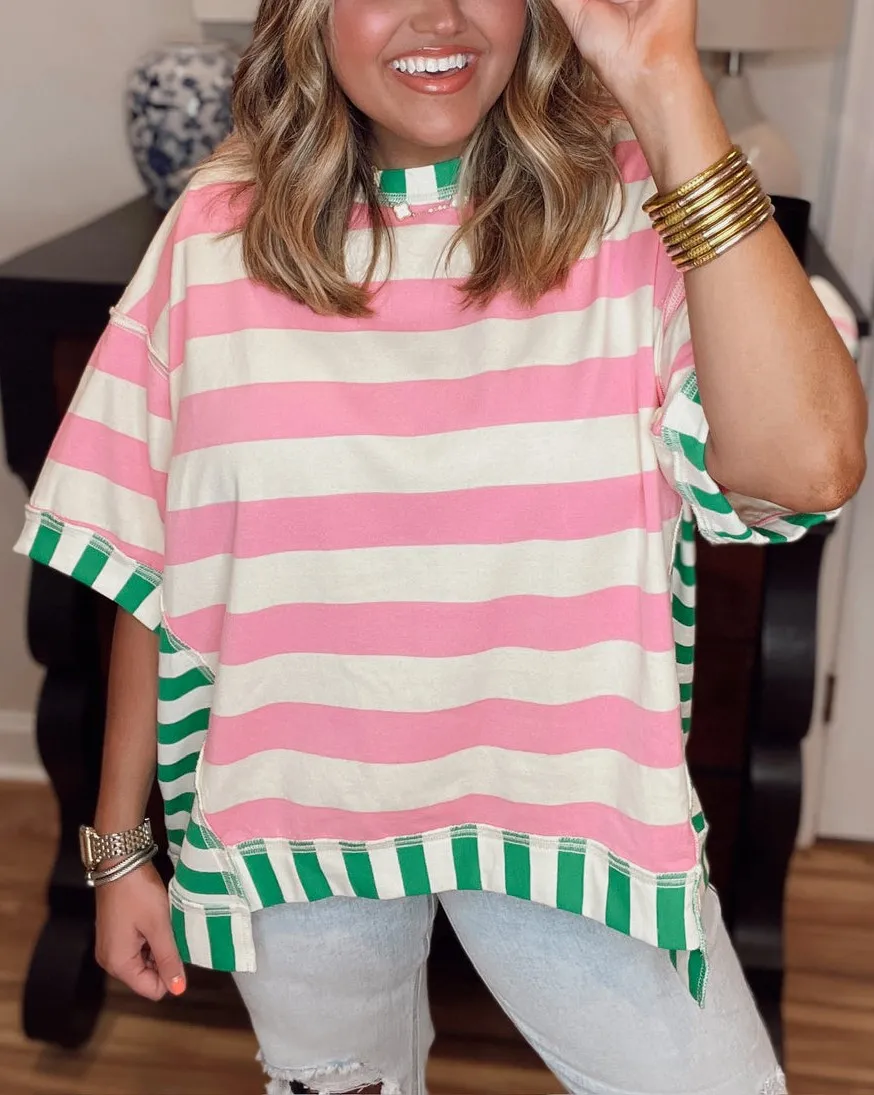 Women's Mixed Stripes Oversized T-shirt (Buy 2 Free Shipping)