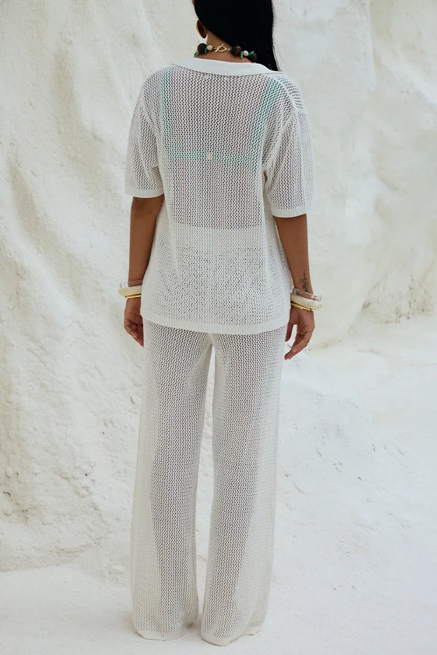 White Hollow Straight Pants