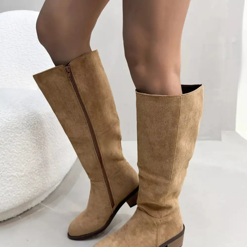Side-Zip Closure Suede Knee High Boots
